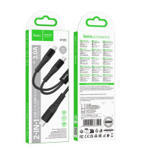 Cavo di ricarica USB-C 2 in 1 X123 black connettore USB-C(Type-C) Ricarica veloce 3A Cavo 1mt in nylon da USB C a USB C+C