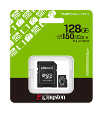 Micro Kingston SDCS3/128GB SDXC 128GB classe 10 UHS-I, U1/U3, Classe video 10/30, A1 microSD Canvas Select Plus fino a 150 MB/s
