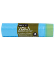Sacchi per rifiuti con maniglie Voilà - 50x60 cm - 30 L - 15 micron - azzurro - Perfetto - rotolo da 15 sacchetti