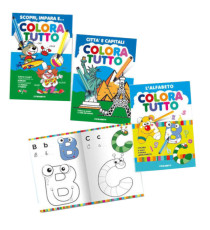 Album da colorare - 24 facciate - per bimbo - fantasie alfabeto, bimbi, capitali - Blasetti