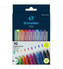 Penne a sfera Vizz - con cappuccio - punta media - colori assortiti - Schneider - astuccio 10 pezzi