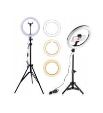 Ring light led ad anello F-260 3 modalità di luce fredda, naturale e calda con treppiede + telecomando Bluetooth, potenza 12W
