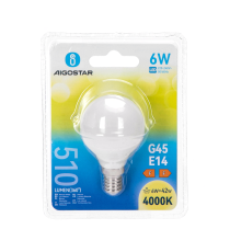 Lampadina led G45 6W attacco E14 510 lumen 4000K luce naturale, misura D45xH80mm Equivalenza lampada incandescente 42W