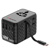 Adattatore - da viaggio universale - GaN III - con cavo USB-C retrattile - Nero - Verbatim