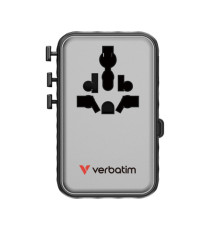 Adattatore - da viaggio universale - GaN III - con cavo USB-C retrattile - Nero - Verbatim