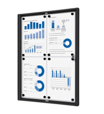 Bacheca per interni - con ante battenti -  4 fogli A4 - cornice nera - verticale - Showdown