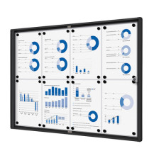 Bacheca per interni - con ante battenti -  8 fogli A4 - cornice nera - orizzontale - Showdown