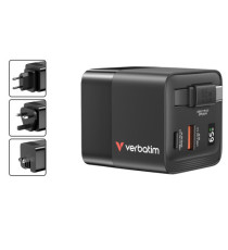 Caricabatterie - da muro - GaN - 65W - 2 porte - con cavo retrattile -Verbatim