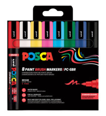 Marcatore a base d'acqua Uni Posca PC5MBR - punta brush 1.0 - 4.0mm - colori assortiti  - Uni Mitsubishi - conf. 8 pezzi
