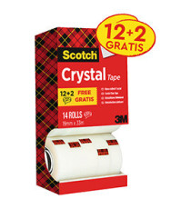 Nastro adesivo Scotch Crystal 600 - 19 mm x 33 m - acrilico - trasparente - Scotch - Value Pack 12+2 rotoli