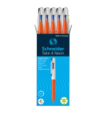 Penna a sfera Take 4 - punta media - 4 colori - fusto arancione fluo - Schneider
