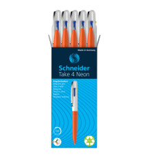 Penna a sfera Take 4 - punta media - 4 colori - fusto arancione fluo - Schneider