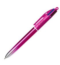 Penna sfera a scatto 4 Colori Smooth - 1.0 mm - fusto rosa - Bic - conf. 12 pezzi