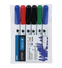 Pennarello Tratto Memo - a secco - per lavagne cancellabili - punta conica - tratto 2,5mm - astuccio 6 colori - Tratto
