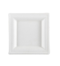 Piatto piano monouso - quadrato - 16 x 16 cm - canna da zucchero - bianco - Signor Bio - conf. 50 pezzi