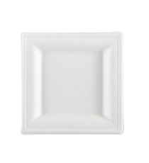 Piatto piano monouso - quadrato - 16 x 16 cm - canna da zucchero - bianco - Signor Bio - conf. 50 pezzi