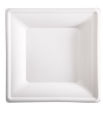 Piatto piano monouso - quadrato - 26 x 26 cm - canna da zucchero - bianco - Signor Bio - conf. 50 pezzi