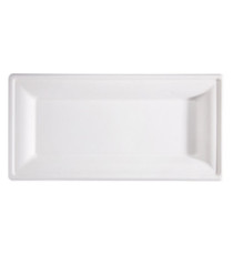 Piatto piano monouso - rettangolare - 26 x 13 cm - canna da zucchero - bianco - Signor Bio - conf. 50 pezzi