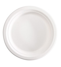 Piatto piano monouso - rotondo - diametro 18 cm - canna da zucchero - bianco - Signor Bio - conf. 125 pezzi
