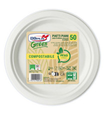 Piatto piano monouso - rotondo - diametro 22 cm - cellulosa - bianco - Dopla Green - conf. 50 pezzi