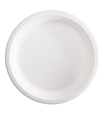 Piatto piano monouso - rotondo - diametro 23 cm - canna da zucchero - bianco - Signor Bio - conf. 125 pezzi