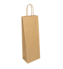 Portabottiglie EASY - maniglie cordino - 14 x 9 x 39 cm - carta sealing - avana - Mainetti Bags - conf. 25 pezzi
