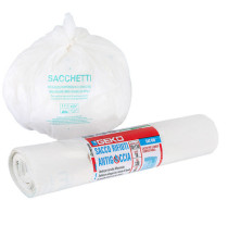Sacchi per rifiuti organici Sac Bio - 70 x 110cm - 120 L - 12 micron - bianco - Geko - rotolo da 10 sacchetti