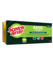 Spugna abrasiva Basic - salvadita - 14,2x2,4x11,5 cm - giallo/verde - Scotch-Brite - conf. 3 pezzi