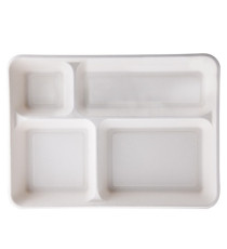 Vassoio biodegradabile - 4 scomparti - 37 x 27 x 3,6 cm - canna da zucchero - bianco - Signor Bio - conf. 40 pezzi