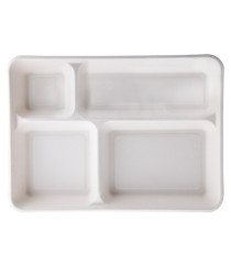 Vassoio biodegradabile - 4 scomparti - 37 x 27 x 3,6 cm - canna da zucchero - bianco - Signor Bio - conf. 40 pezzi