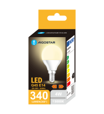 Lampadine led A5 G45 4W attacco E14 340 lumen 3000K luce calda misura D45xH80mm Equivalenza lampada incandescente 31W