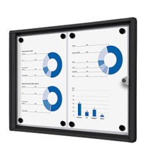 Bacheca per interni - con ante battenti -  2 fogli A4 - cornice nera - orizzontale - Showdown