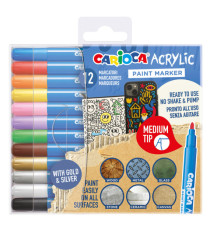 Marcatore Paint Marker acrilico - punta media - colori assortiti - Carioca - conf. 12 pezzi