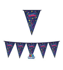 Festone bandiere Happy Birthday - in cartoncino - neon - 3 mt - Big Party
