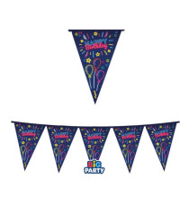 Festone bandiere Happy Birthday - in cartoncino - neon - 3 mt - Big Party
