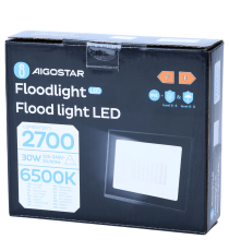 Faro led 30W nero 2700 lumen luce fredda 6500K, ultrasottile IP65 Dimensioni: L142xW112xH27mm Serie 07