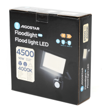 Faro led 50W con sensore, nero 4500 lumen luce naturale 4000K IP65 L180xW185xH52mm Serie 07 sens crepuscolare e movimento