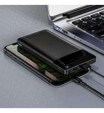 Power bank Hoco J72 2A nero 10000mAh 2 porte usb-A 1 porta usb-C - led livello carica, batteria esterna con ricarica veloce