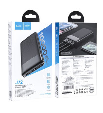 Power bank Hoco J72 2A nero 10000mAh 2 porte usb-A 1 porta usb-C - led livello carica, batteria esterna con ricarica veloce