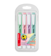 Evidenziatore Swing Cool Pastel - punta a scalpello - tratto 1 - 4 mm - colori assortiti classic - Stabilo - astuccio 4