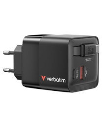 Caricabatterie - da muro - GaN - 65W - 2 porte - con cavo retrattile -Verbatim