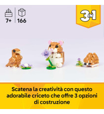 Lego Creator 3in1 - Simpatico criceto con fiore - Lego 31376 costruisci un riccio o un’aquila o un criceto 166pz Anni 7+