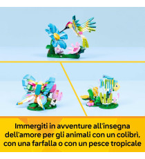 Lego Creator 3in1 - Animali selvatici: colibrì variopinto - Lego 31384 costruisci un colibrì o farfalla o pesce 312pz Anni 8+