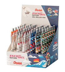 Roller Energel Nature - punta 0,7 mm - inchiostro nero - fusto fantasie assortite - Pentel - expo 36 pezzi