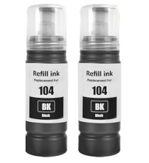 Pack 2pz Ecotank T104BK nero flacone inchiostro C13T00P140 compatibile per Epson Ecotank ET-2710,2711,2720,2726,4700 70mlx2