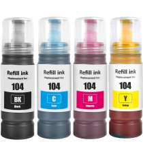 Pack 4pz Ecotank T104BK-C-M-Y flacone inchiostro C13T00P640 compatibile per Epson Ecotank ET-2710,2711,2720,2726,4700 70mlx4
