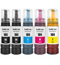 Pack 5pz Ecotank T104BK-C-M-Y flacone inchiostro C13T00P640 compatibile per Epson Ecotank ET-2710,2711,2720,2726,4700 70mlx5