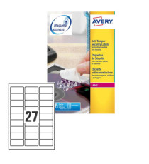 Etichette adesive L6114 - in poliestere - laser - permanenti - 63,5 x 29,6 mm - 27 et/fg - 20 fogli - bianco - Avery
