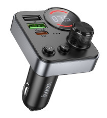 Trasmettitore Bluetooth Auto Hoco E86 48W PD QC3.0 con USB-C e 2 USB Nero, FM Bluetooth con ricarica rapida, supporto USB/TF