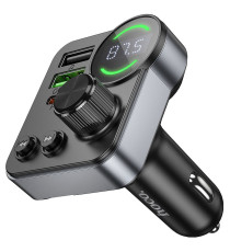 Trasmettitore Bluetooth Auto Hoco E86 48W PD QC3.0 con USB-C e 2 USB Nero, FM Bluetooth con ricarica rapida, supporto USB/TF